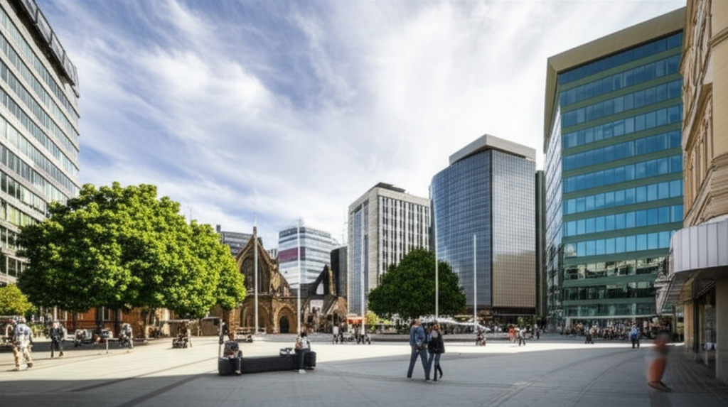Christchurch city center with Southern Alps backdrop