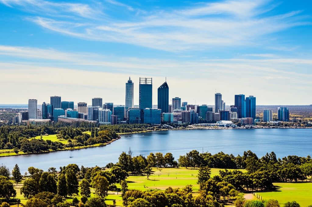 Perth city skyline and Swan River
